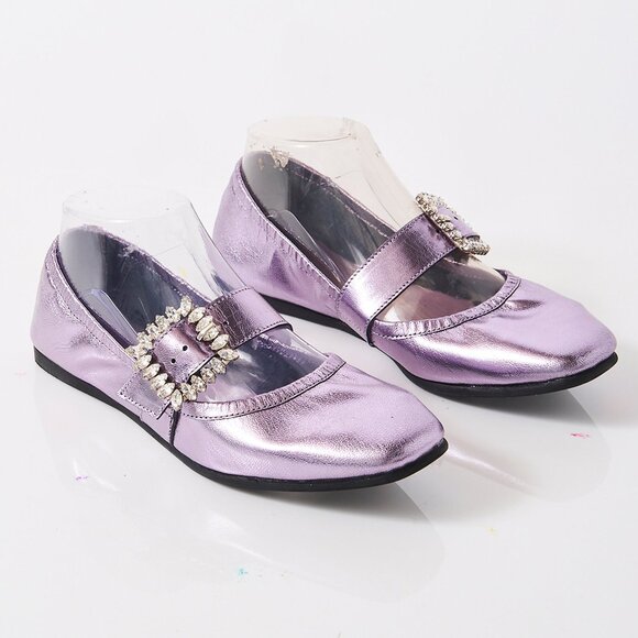 Free People Ursa Gemini Stormy Metallic Lavender Flats with Crystal Buckle 8.5 - Picture 10 of 13